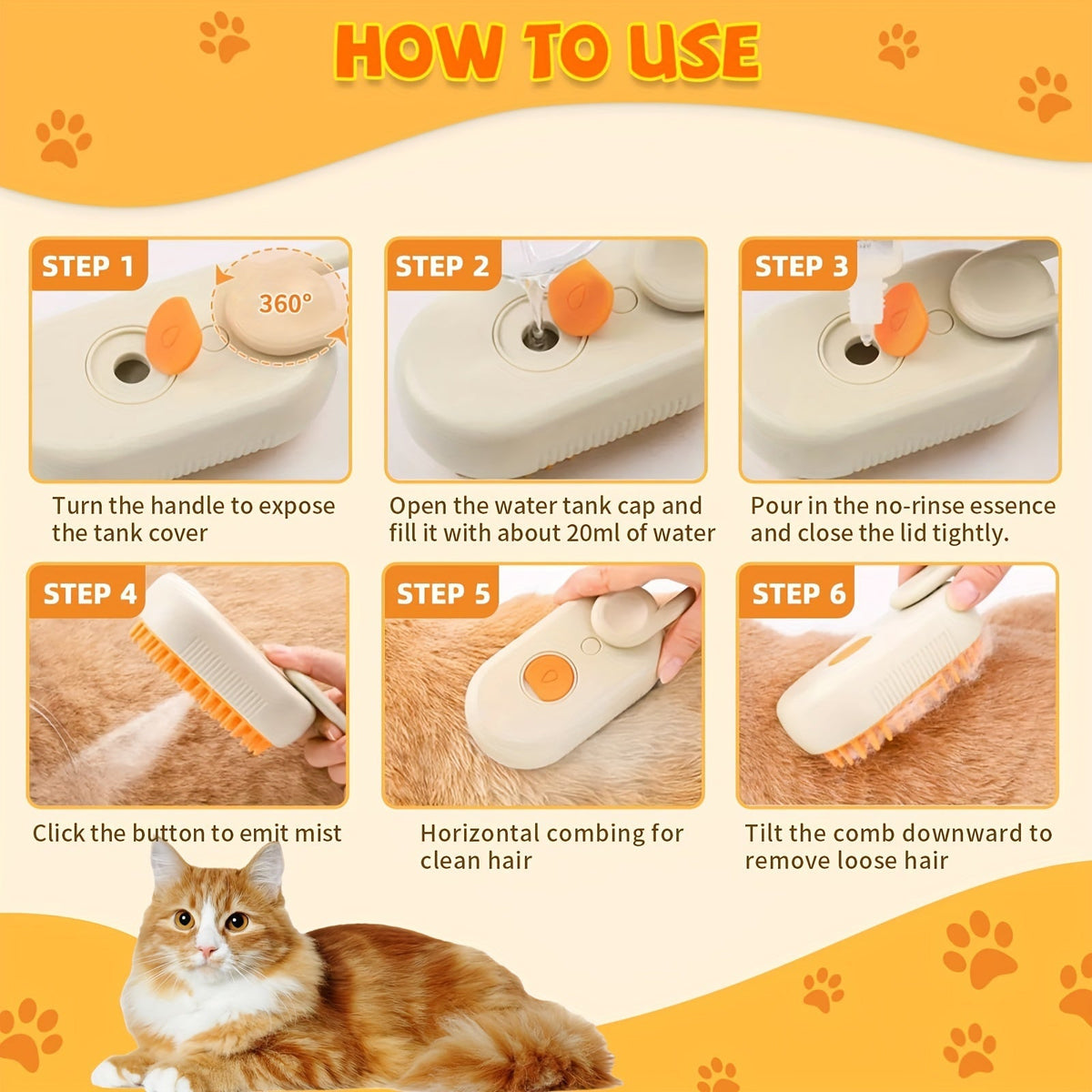 3-in-1 rechargeable steam pet brush for cats and dogs – view 5