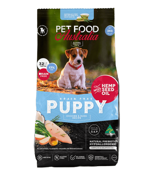 Grain-free puppy food with chicken and duck