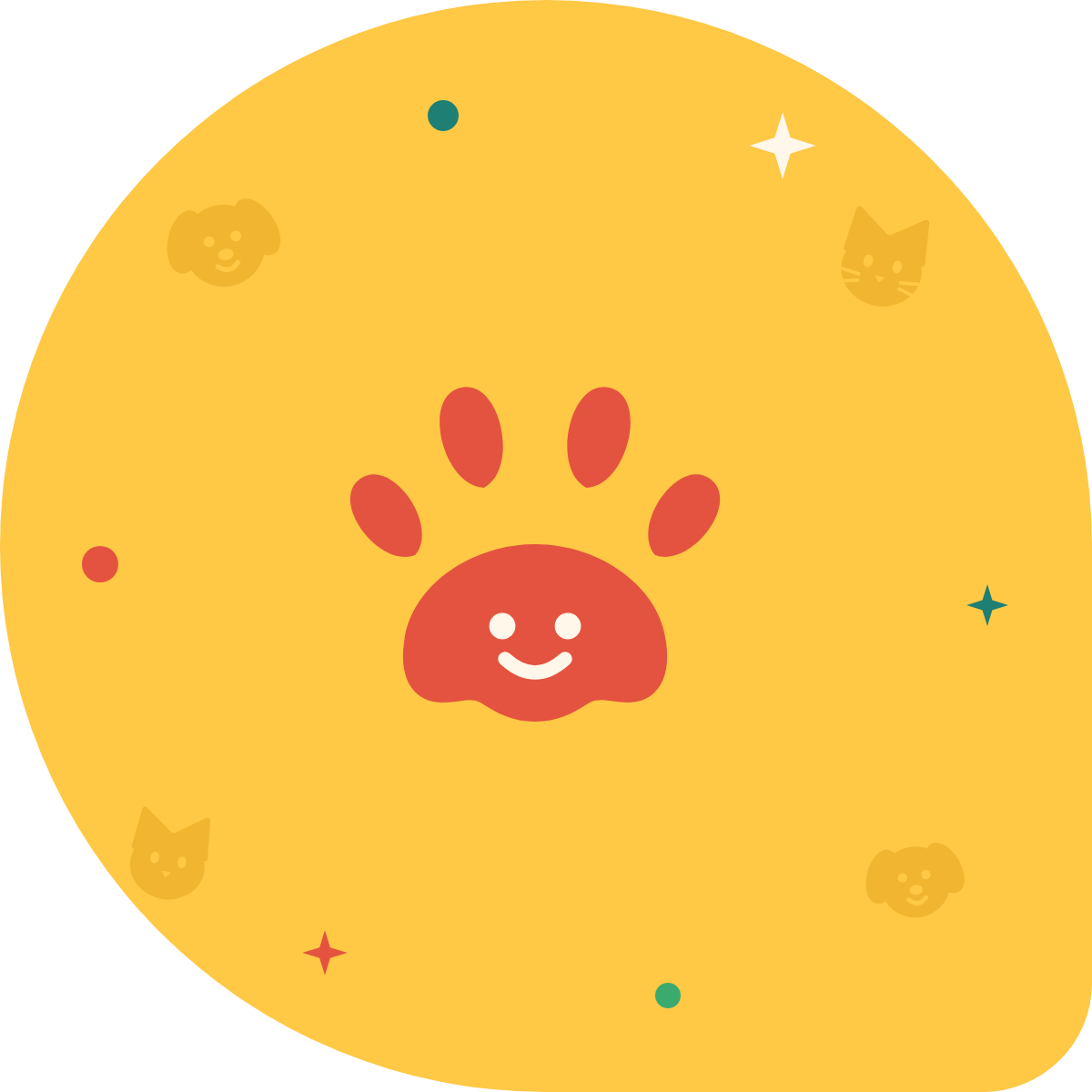Smiling paw illustration with dog and cat faces